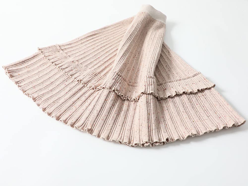 LUKX Rock Damen,Damen Minirock Beige Elastische Hohe Taille Gestrickt Geschichteter Rüschen Faltenrock Mode A-Linie Geraffter Herbst Winter Kurzer Rock Für Mädchen Damen