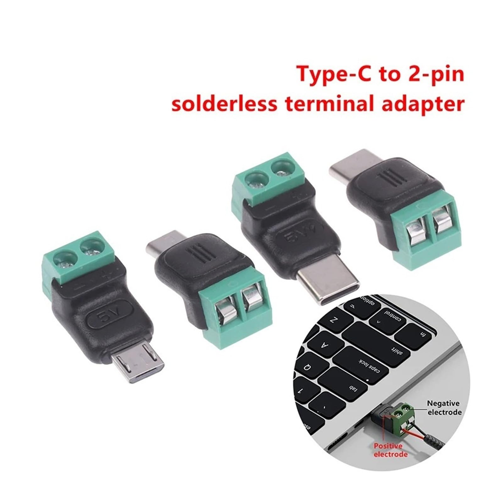 Męski adapter USB C Solderless 2 Pin Screw Terminal 5 V 3 A DIY Repair (1 szt. TypeC 5V9V12V)