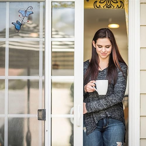 Miniatura 4 de Atrapasoles para ventana, 2 mariposas vitrales colgantes, adorno colgante colorido, atrapasoles, ventana interior, hogar, jardín, fiesta de Navidad,