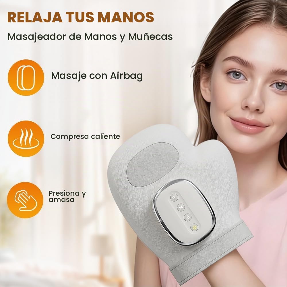 Hand Massager with Heat and Compression, Guante Masajeador Artritis,Masajeador Manos para Aliviar el Dolor de Dedos, Palmas y Muñecas