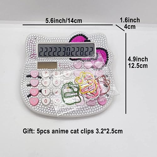 Miniatura 4 de Calculadoras solares de diamantes de imitación blancos y rosados, calculadoras de escritorio con batería de pantalla grande, calculadoras de