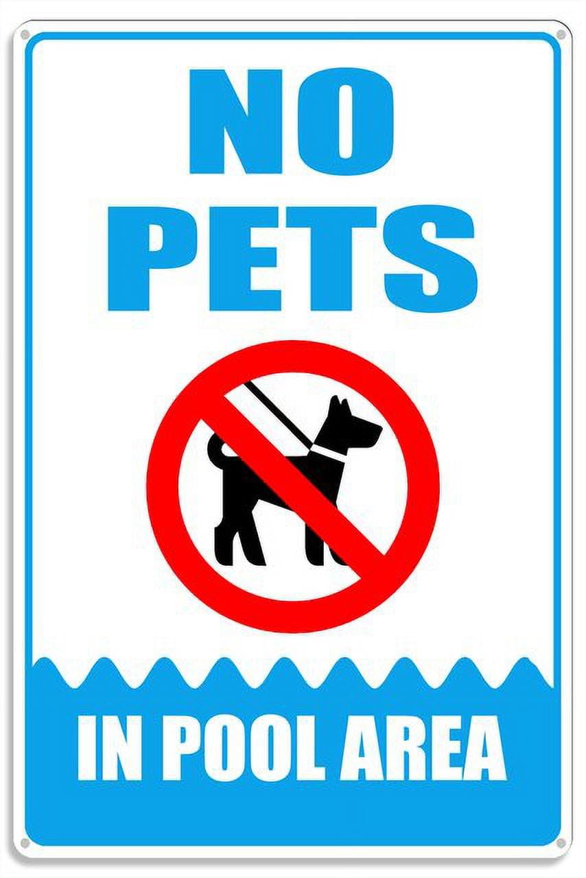 peiyeety No Pets in Pool Area Metal Sign with Symbol Aluminum Uv Printed 4 Pre-Drilled Holes 12x16 Inches