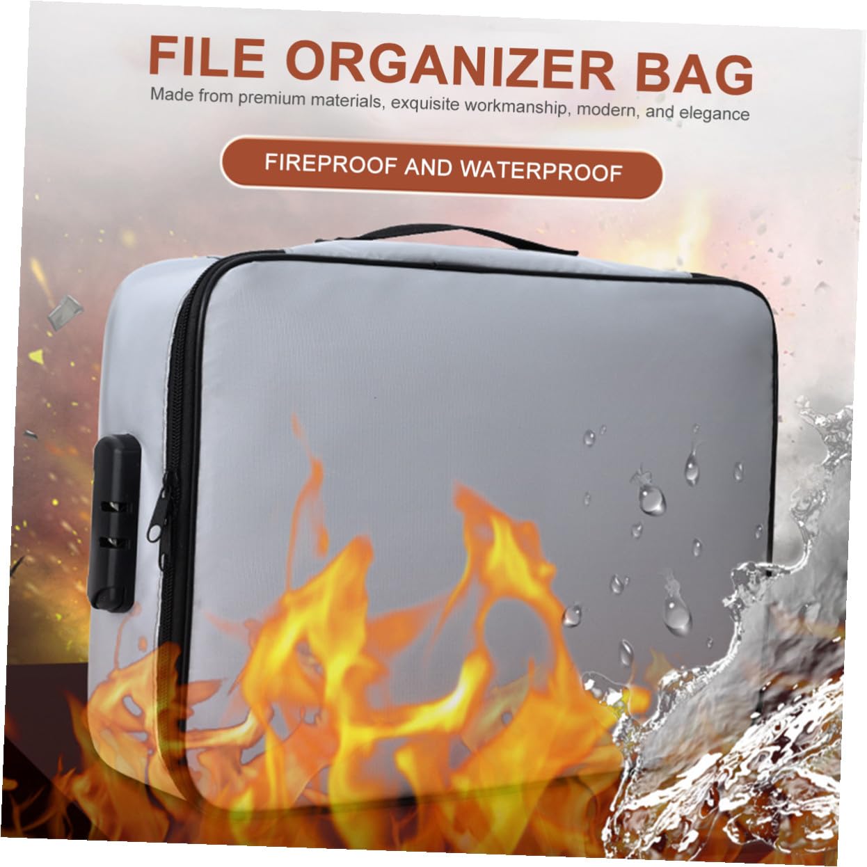 Borsa Porta Documenti Ignifuga Strati con Serratura e Zip Antifuoco Organizer da Viaggio Portatile Grande Capacità per Passaporti e File Custodia Sicura per Ufficio e Viaggi
