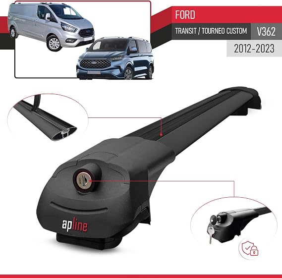 Compatible with Ford Transit/Tourneo Custom (V362) 2012-2023 ACE-1 Model Car Roof Rack Cross Bar Black Aluminium 4 Bars