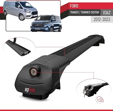 Compatible with Ford Transit/Tourneo Custom (V362) 2012-2023 ACE-1 Model Car Roof Rack Cross Bar Black Aluminium 4 Bars