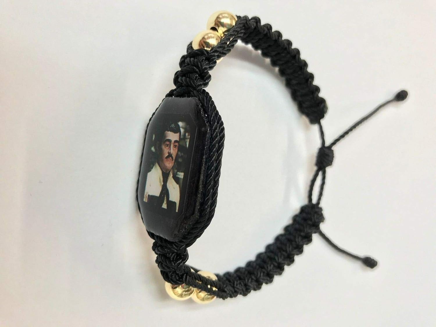 Santuario Jewelry Pulsera de Jesus Malverde BK doble tejida gold plated bead bracelet hecha a mano
