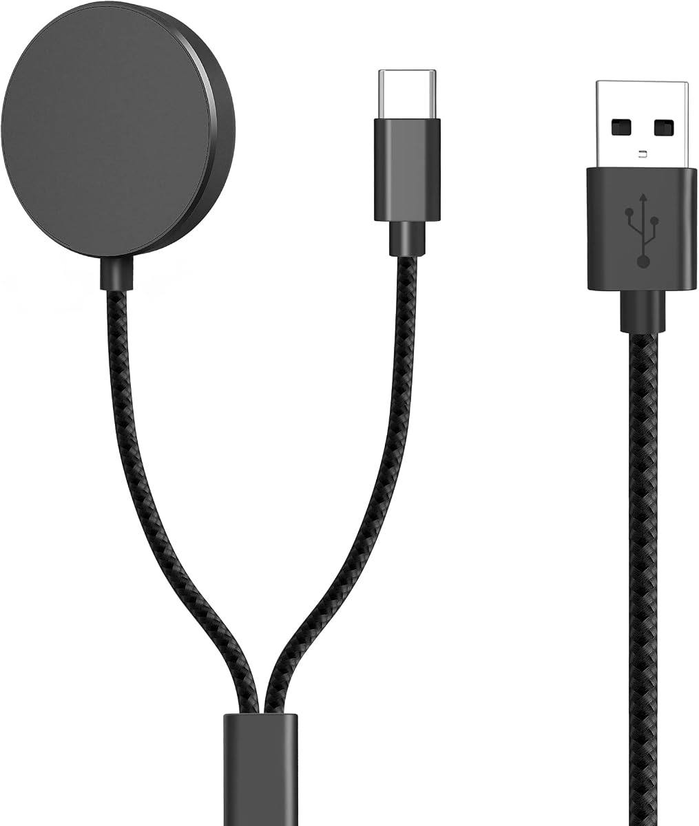 2 in 1 USB-C Magnetic Galaxy Watch Charger for Samsung Galaxy Watch 7/6/5/4/3/Classic, Pro 5/4, Active Watch 2/1, Galaxy Buds/Live/+, 5ft Fast Charging Cable for Galaxy S22/21/20/10 (Max 12W)