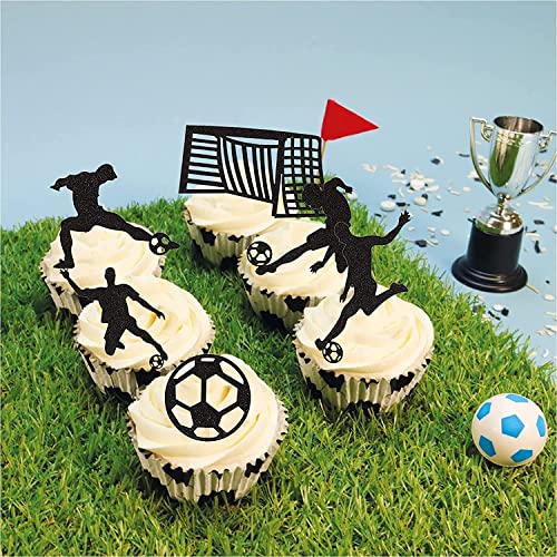 25 Pieces Soccer Cake Decoration Soccer Cupcake Toppers Soccer Ball Sports Theme For Kids Boy Happy Birthday Party Supplies Glitter Decorations #TOP6