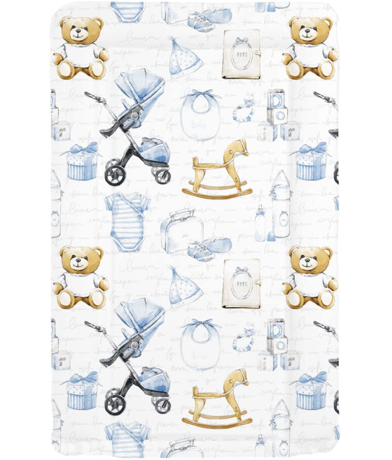 Baby Nursery Waterproof Soft Padded Changing Mat Raised Soft Edges Easy Wipe Clean Nappy Change Pad Cute Lovely Animal Design for Girl Boy (Vintage Blue) — image 1