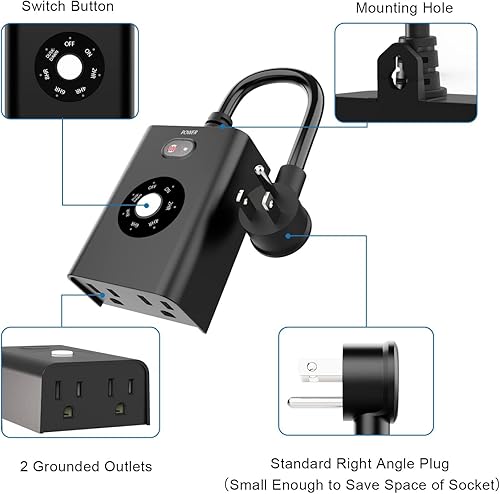 Miniatura 25 de New One Temporizador de sensor para exteriores para luces, del atardecer al amanecer, impermeable con 2 tomas de tierra, cuenta regresiva resistente