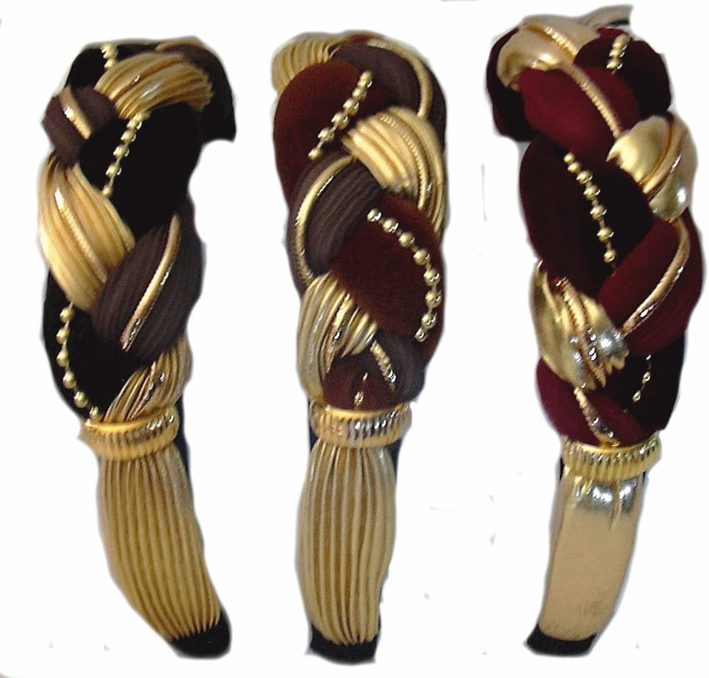 Braided Hair Bands Set of 3 (Black/Taupe, Brown/Taupe, Burgundy with Gold)