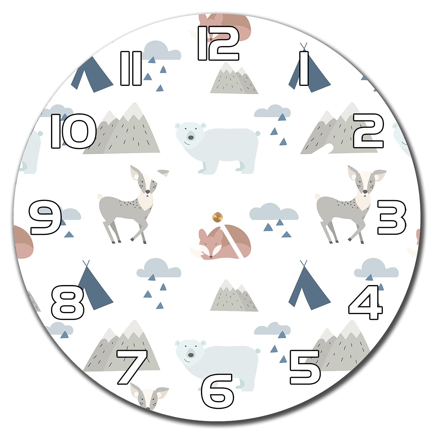 Horloge en verre 30 cm animaux forestiers avec aiguilles blanches de Coloray