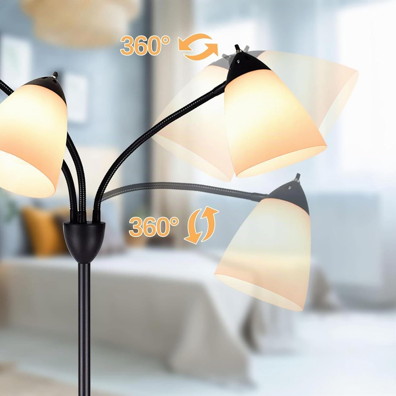 FIRVRE Lampada a Piantana da Terra, Lampada da Terra Moderna Design 3 Luci Individuale Controllo per Soggiorno, Letto, Lettura e Ufficio