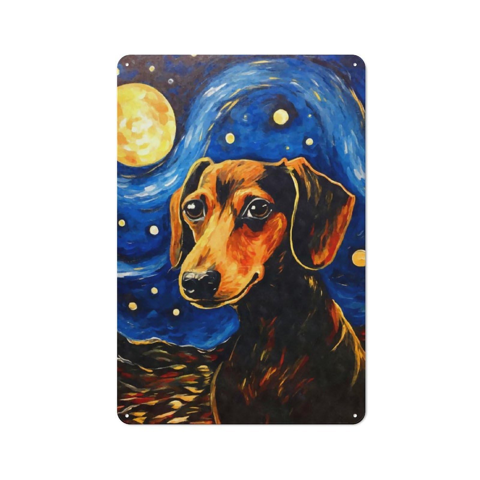 Junmoney Dachshund Starry Night Retro Tin Sign 30X20cm Featuring For Bar Or Restaurant, For Metal Sign Collectors, For Garage And Workshop Walls