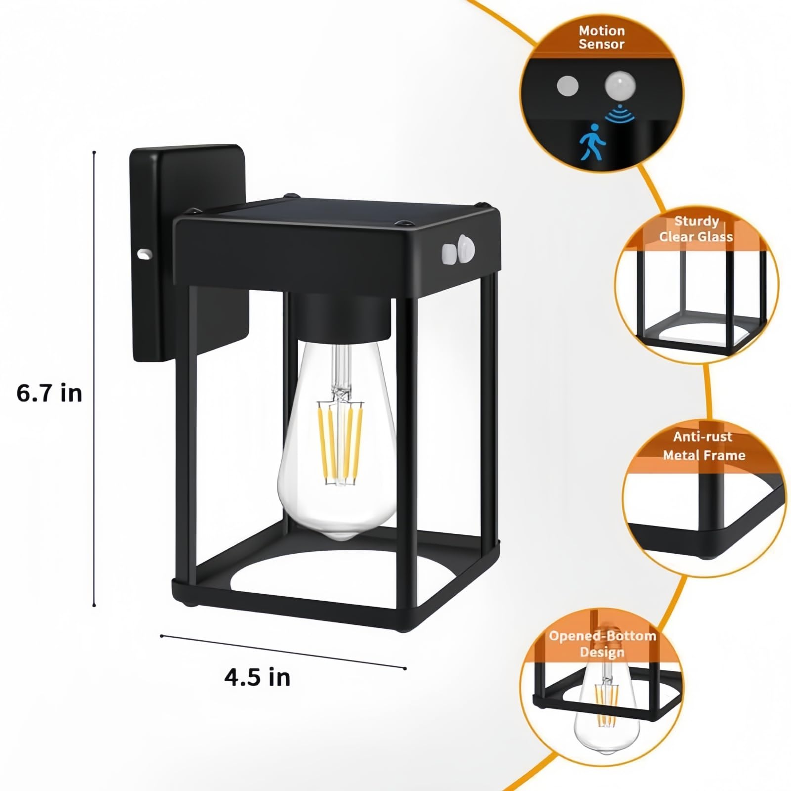 Lanterne solari da parete per esterni, luci Teilybao con lampadina calda 3200 K e lampadina bianca 6500 K, luci da parete solari impermeabili con pannello trasparente e 3 modalità di illuminazione per