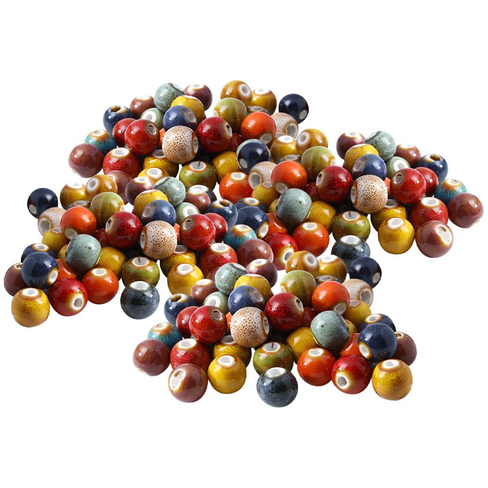 HugeDE 150 Pcs 8mm Small Porcelain Beads Round Ceramic Beads Chinese Round Spacer Beads Colorful Craft Beads Decorative Bracelet Beads for DIY Crafting