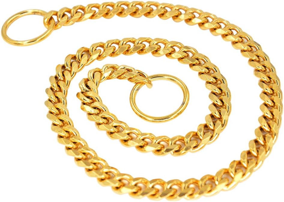 Mihqy All Welded Gold Dog Choke Collar P Chain- Heavy Duty Slip Chain Collar - Best for Small Medium Large Dogs Control Training Walking - 1cm Wide Stainless Steel Pet Collar