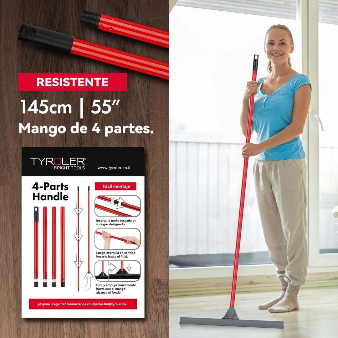 Tyroler Escobilla Goma - Hoja Silicona 100% Duradera, 60 centímetros Ancho - Mango Ligero 140 centímetros