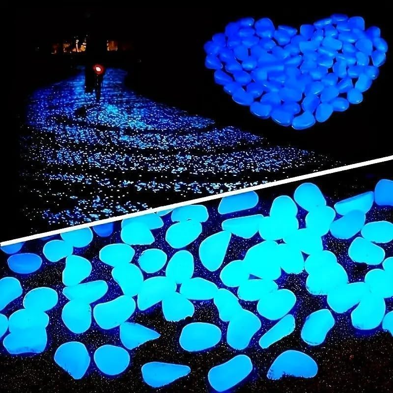 Glow in The Dark Rocks, 100 PCS Luminous Pebbles Stones for Garden, Aquarium, Fish Tank, Pathway, Lawn, Yard, Flower Pots & Outdoor Home Decoration, Blue-picture-26