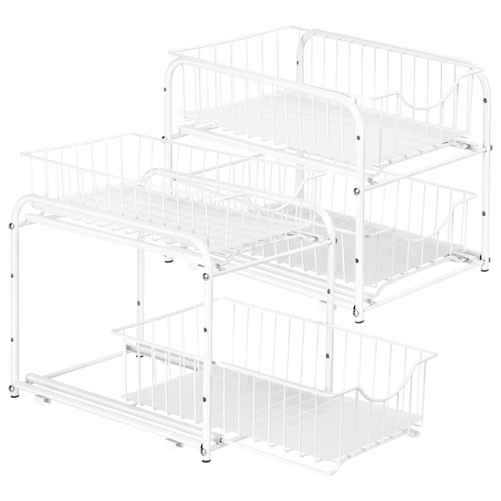 Unterwaschbecken-Organizer mit Schubladenkorb, 2er-Pack, Schiebeschrank-Organizer mit Metall, 2 Ebenen, Unterwaschbecken-Aufbewahrung, Unterwaschbecken-Schrank-Organizer, Weiß