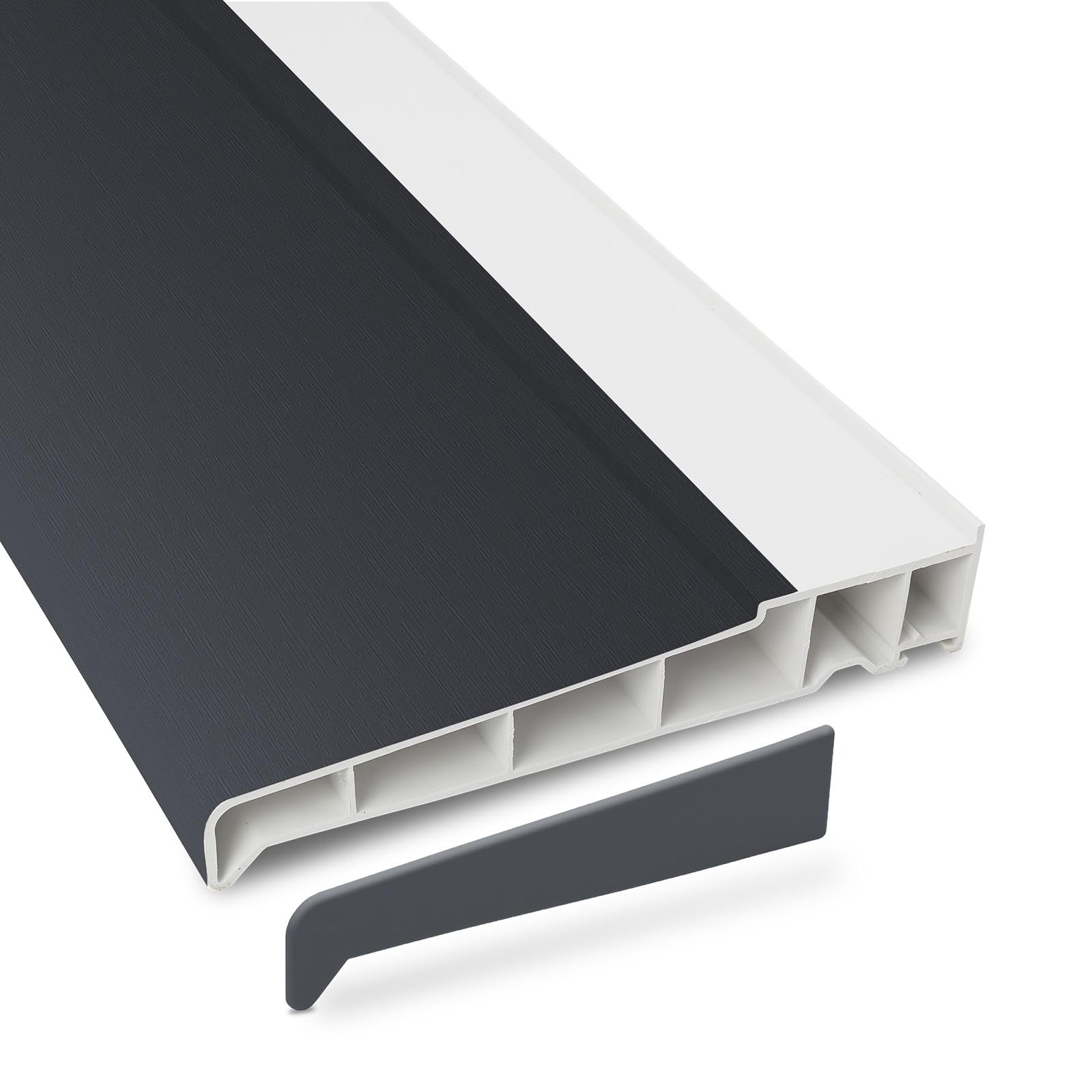Truly Pvc Limited Anthracite Grey / White 180Mm Profile 22 Window Sill (With End Caps) - Anthracite Grey/White, 2M