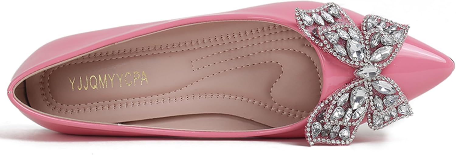 Leather Ballet Flats for Women Bling Rhinestone Fashionable Pointed Slip on Comfort Breathable Wedding Flats Shoes for Women Dress Shoes - Image 5