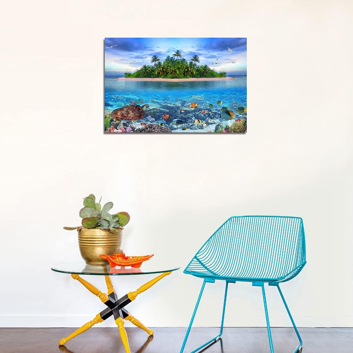 Aijuyuan.Li Canvas Wall Art- Coral and Fish Modern Home Decor Ocean Theme and Land Scenery Sea Fish and sea Turtles Undersea World Canvas PrintsStretched and Suspension The Bathroom Wall Decor