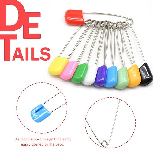 Miniatura 3 de 50 pasadores de seguridad de 2.126 in2.2 pulgadas para pañales, cabeza de plástico, acero inoxidable con cierres de bloqueo, pasadores de pañales