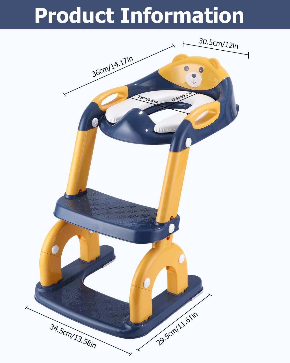 Siège de toilette pour enfant avec escalier - 2 en 1 - Avec siège rembourré - Hauteur réglable - Pliable - Marchepied antidérapant - Jaune