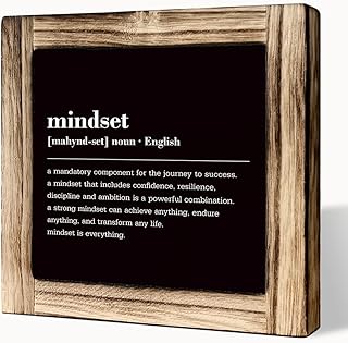Mindset Definition Sign, Motivational Office Decor, Rustic Wooden Tabletop Decor Sign, Farmhouse Wood Sign, Mental Health Decor for Home Office, Inspirational Bedroom Sign, Classroom Decor