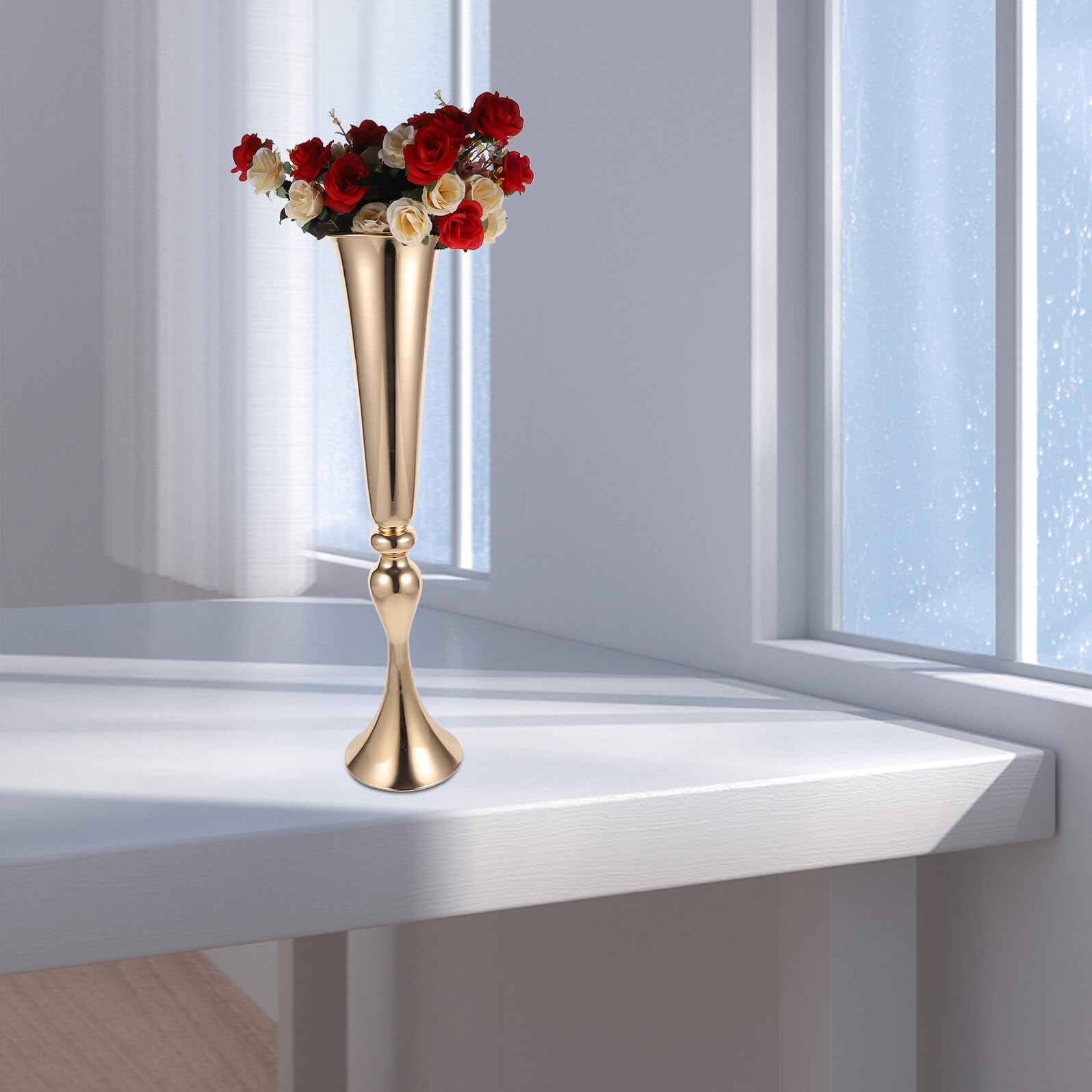 SHINEOFI Vaso in Metallo a Forma di Tromba per Centrotavola Matrimonio Decorazione Tavoli Festa Raffinata Compleanno