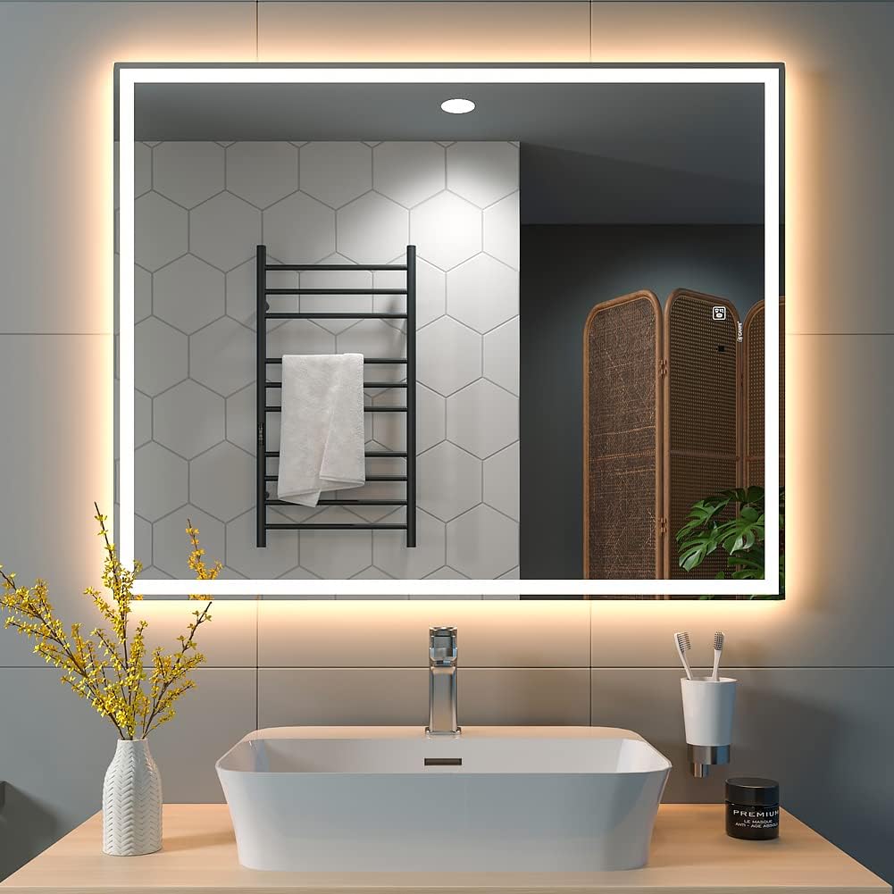 Amazon.com: GANPE 32 x 40 inch LED Bathroom Mirror, Hand Wave Induction ...
