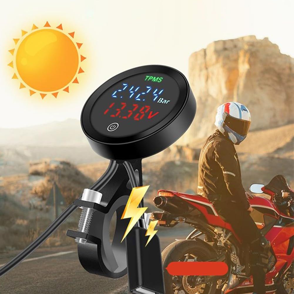 inalámbrico de monitoreo de presión de neumáticos para motocicleta, sensores de presión de neumáticos, carga solar, monitor de presión de neumáticos TPMS con pantalla LCD grande
