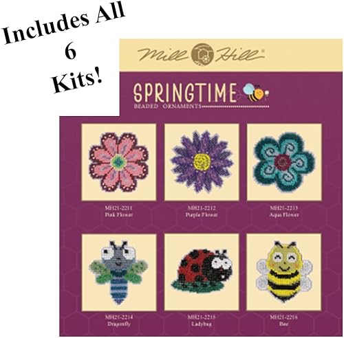 Miniatura 2 de Bugs and Flowers Mill Hill Springtime - Juego de 6 adornos con cuentas (2023), más calcomanías decorativas "Needleworker"