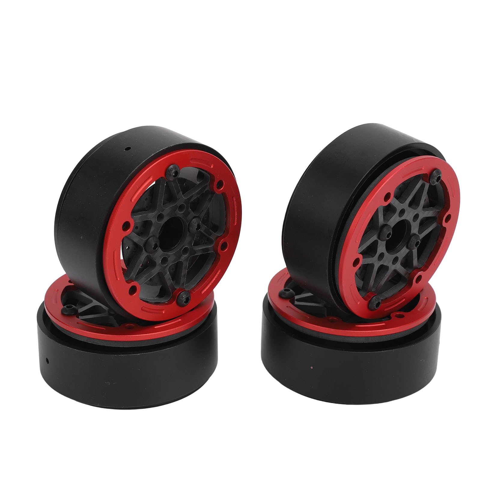 4 szt. Obręcz Koła Samochodu Gąsienicowego RC, 1,9-calowe Felgi z Włókna Węglowego Beadlock, Niewielka Waga do Jazdy Terenowej, SCX10, RR10 1/10 RC Car (czerwony)
