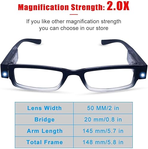 Vista 11 de Gafas de lectura con lupa de luz con lupa LED de luz, lentes de marco para lector nocturno