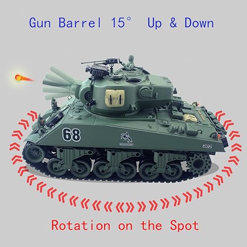 Miniatura 4 de fisca Tanque de control remoto, 2.4Ghz 15 canales 1/20 Sherman M4A3 Tanque de batalla principal RC que dispara Airsoft para niños de 10, 11, 12-16
