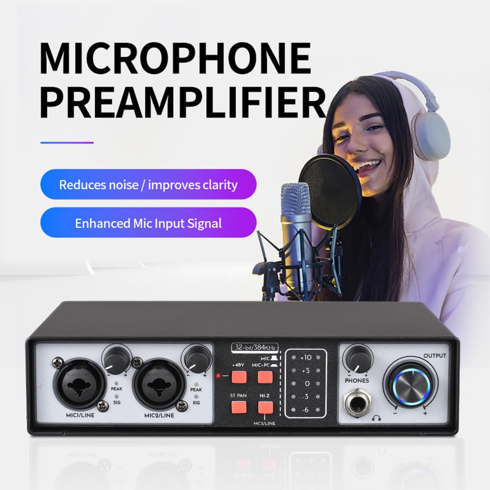 Btuty Interfaz de audio de 4 canales Tarjeta de sonido de grabación con controlador Interfaz de audio gratuita Tarjeta de sonido USB 2 entradas y 2 salidas Alimentación fantasma 24 bit/192 kHz 48 V