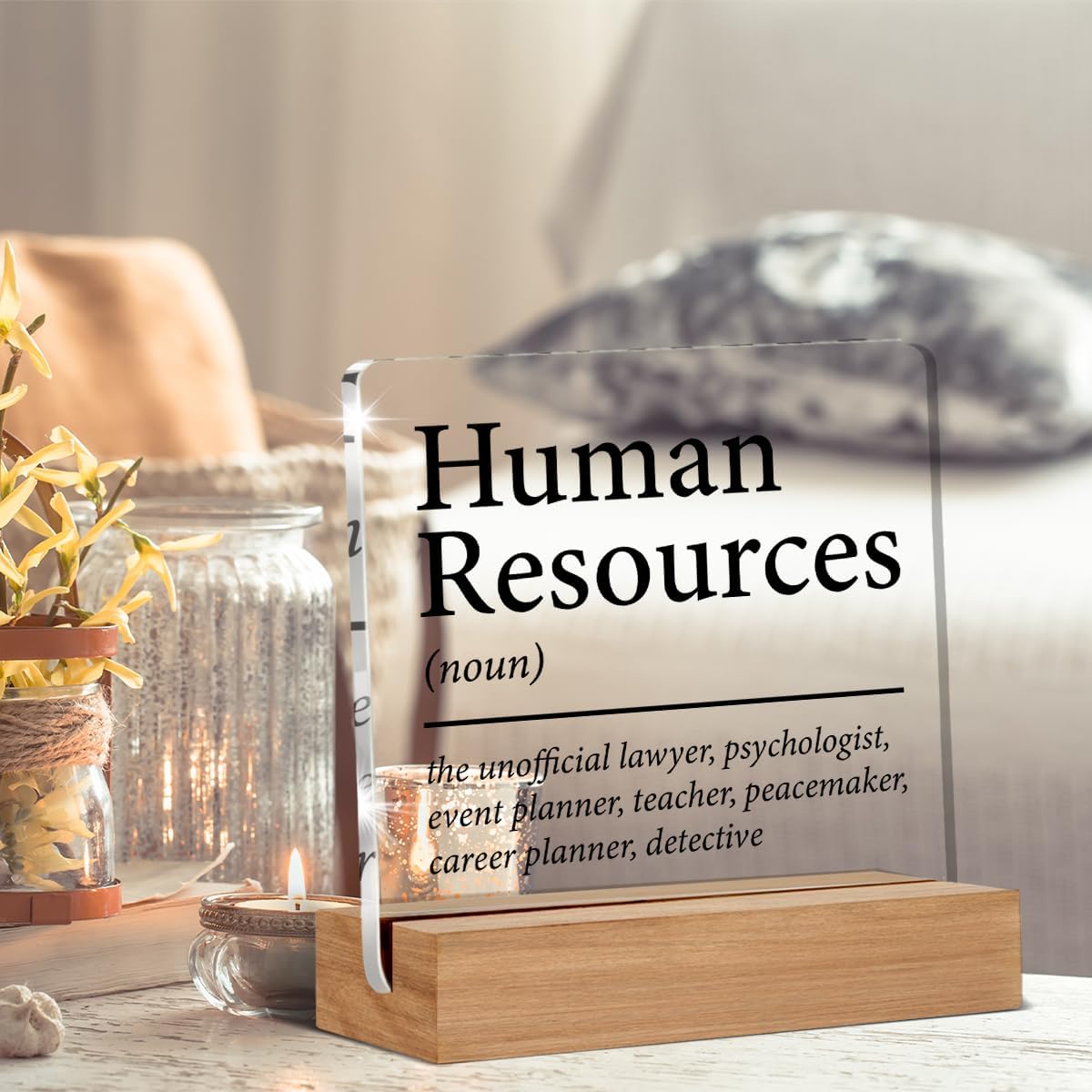 HR Gifts for Men Women HR Appreciation Gifts for Manager Director Human Resources Clear Desk Decorative Sign Acrylic Sign With Wooden Stand for Desk Table Shelf - Image 4