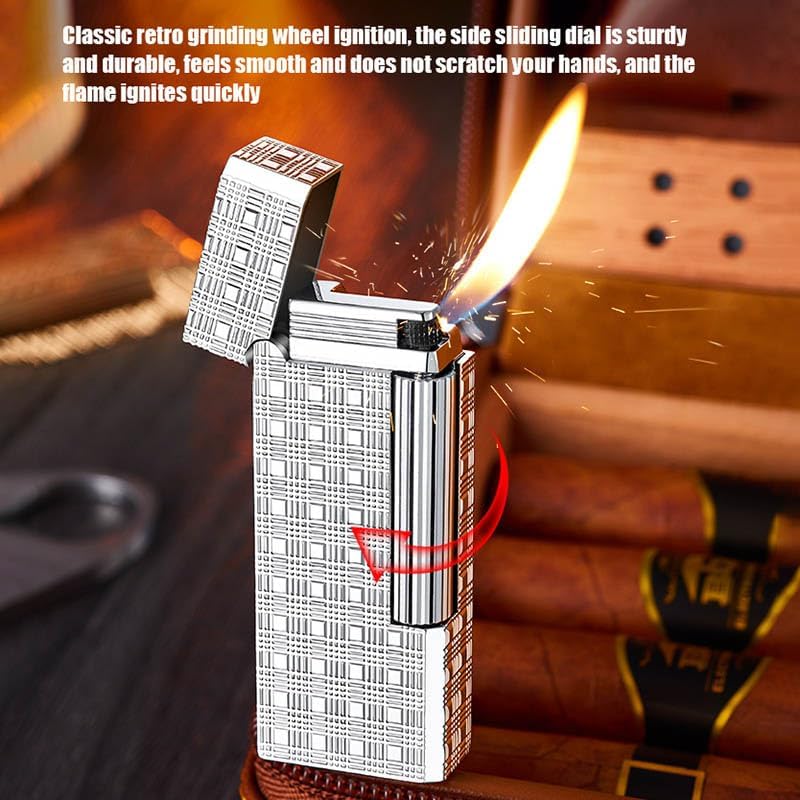 Classic Butane Lighter Metal Side Slide Lgnition Refillable Soft Flame Lighter for Women and Men Collection, Butane is Not Included (Silver)