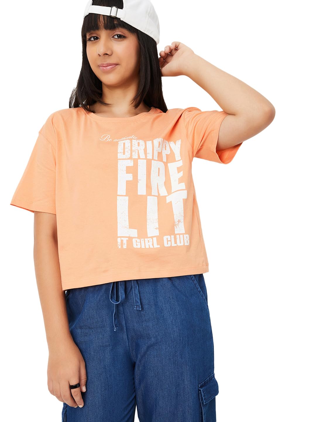 Max Girls Cotton Letter Print Regular Fit T-Shirt