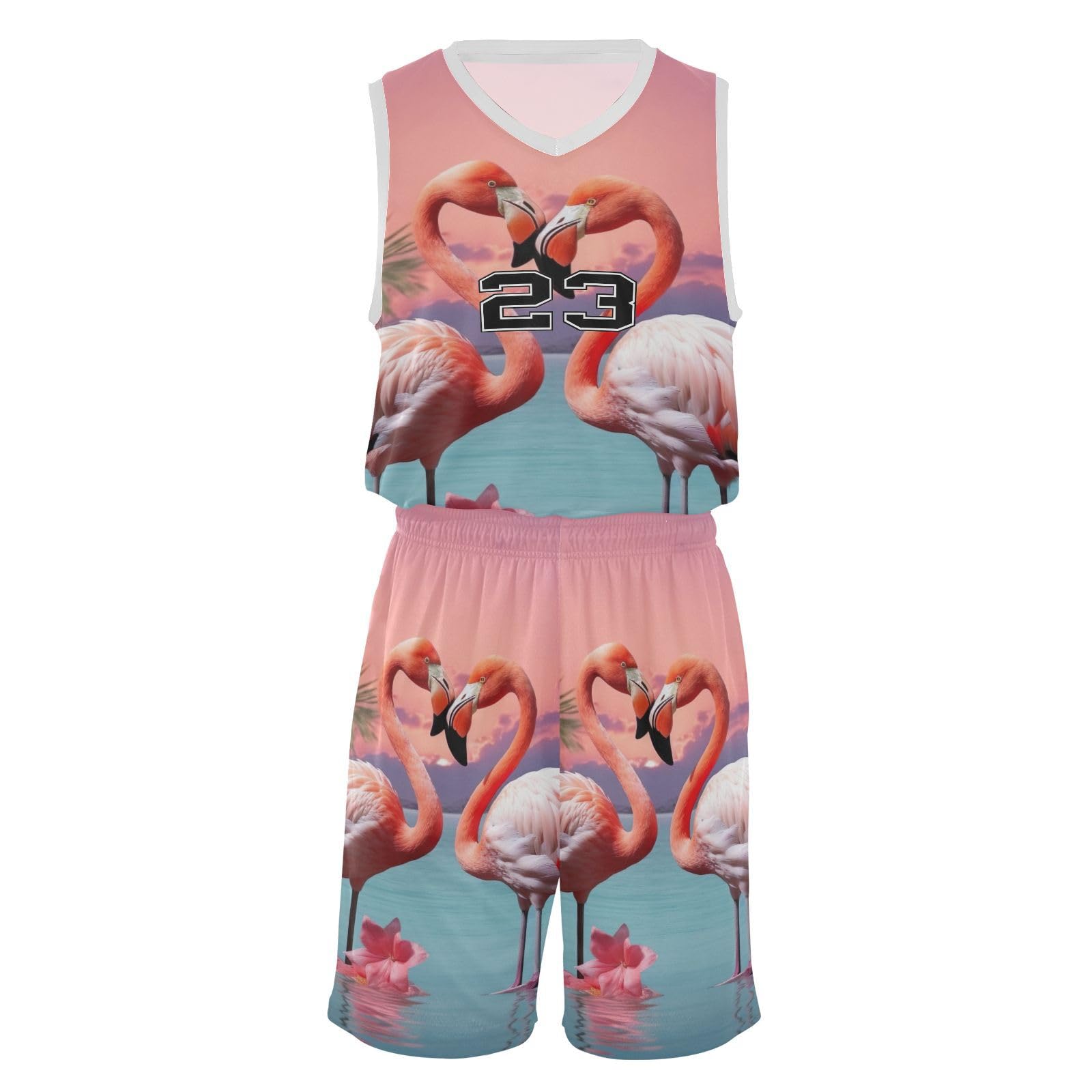FLildon Loving Flamingos Boys Basketball Jersey Set Tank Top Shorts Tracksuit Sport Training Suit for Kids, L