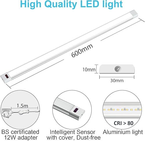 Miniatura 5 de WOBANE Iluminación LED para debajo del mostrador, iluminación activada por ondas manuales, barra de luz debajo del escritorio, panel regulable de 24
