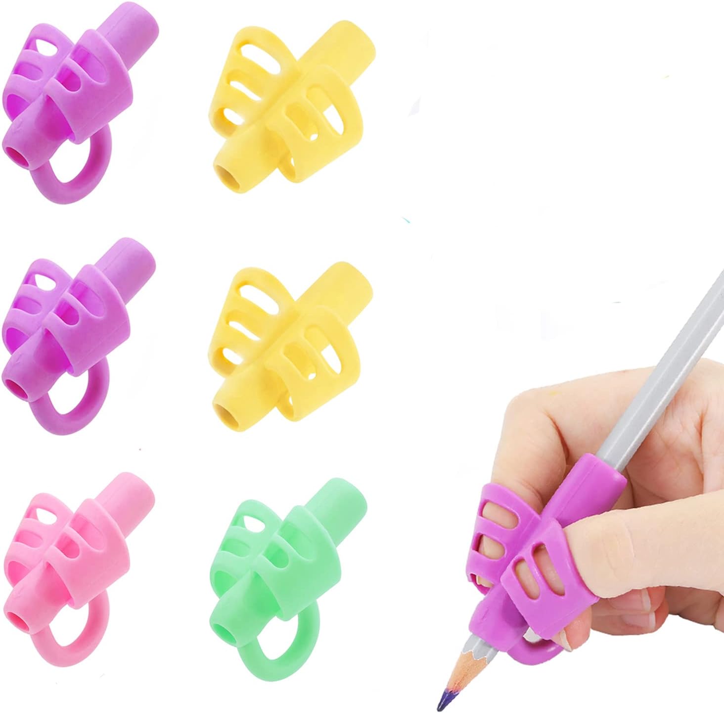 Pencil Grips, Wiisdatek Ergonomic Training Children Pencil Holder Pen Writing Aid Grip Posture Correction Tool for Kids Children Toddlers for Lefties or Righties