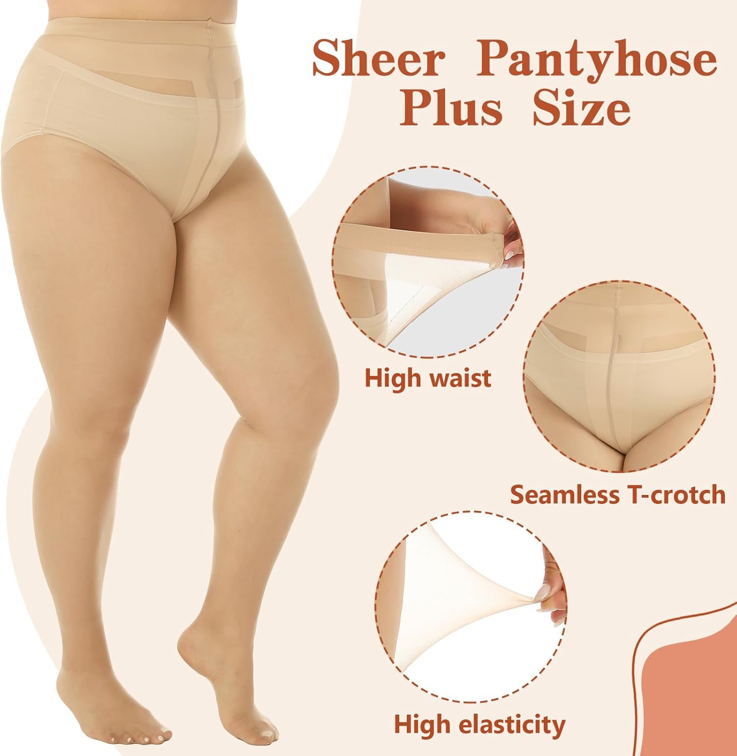 WiliW 2 Pairs Plus Size Sheer Tights for Women 20D Ultra Thin T-Crotch High Waist Pantyhose Stockings - Image 3