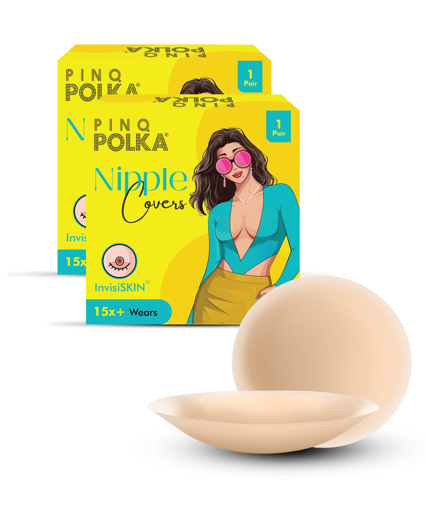 PINQ POLKA Nipple Cover for Women | Reusable Silicone Nipple Pasties - Premium Ultra Thin |Invisible & Skin Friendly Adhesive|Up to 12 Hrs Sticking Capacity |Reusable Cloth Bag - 4 Pcs (Pair of 2)