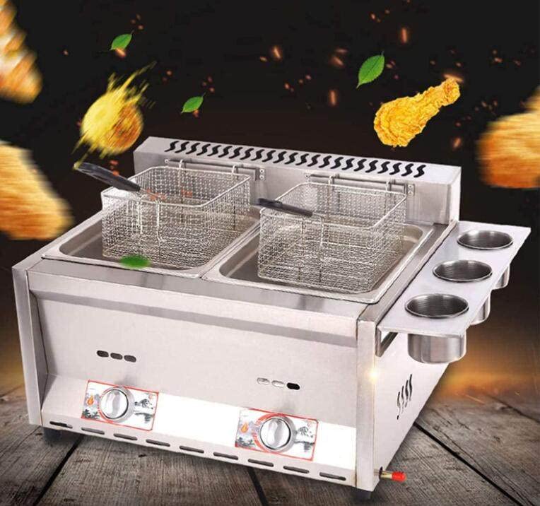 Gewerbliche Gas Fritteuse, Edelstahl Fritteuse, 12L Gas Fritteuse,mit Korb und Deckeln Edelstahl-Arbeitsplatte mit Metallrohr-Fritteuse Hähnchenchips Fritteuse – Bild 5