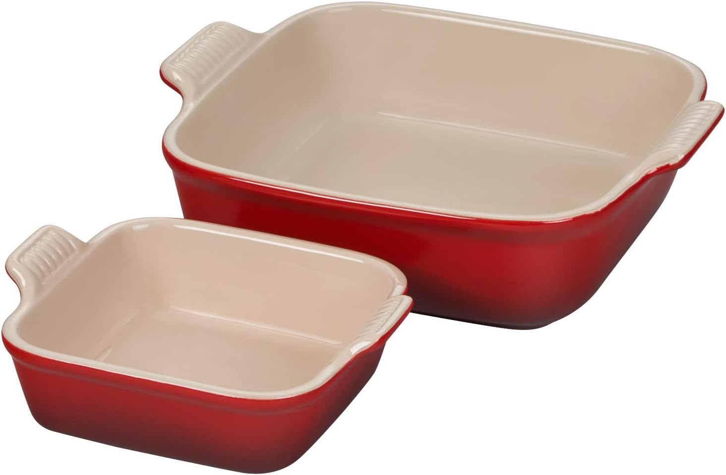 Le Creuset Stoneware Heritage Set of 2 Square Dishes, Small - 18 oz. & Medium - 2 qt., Cerise