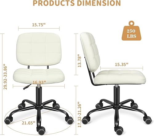 Miniatura 3 de Silla de escritorio de oficina en casa sin brazos con ruedas, moderna silla ergonómica con ruedas giratorias de 360, sillas de tareas de computadora