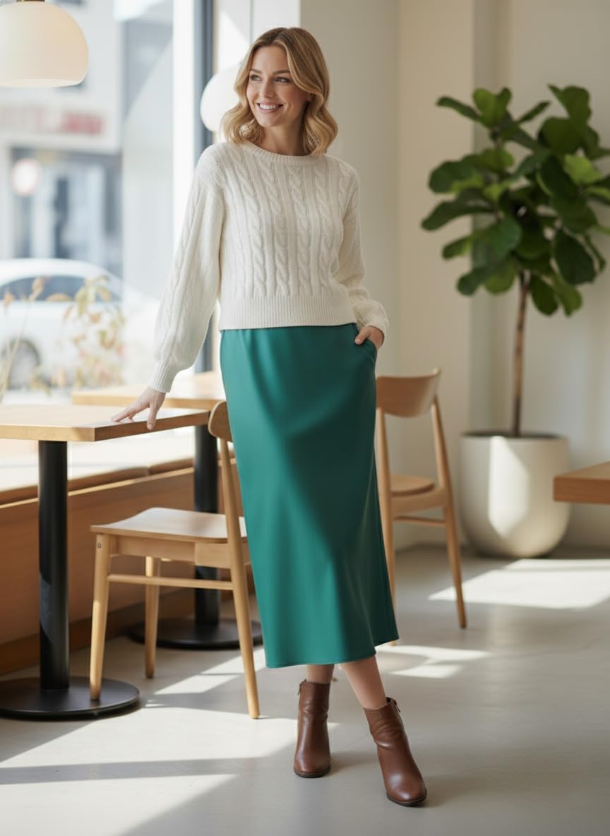 SKAYS Women's 2025 Cropped Sweater Cable Knit Cozy Lightweight Pullover Long Sleeve Crew Neck Fall Crop Sweater White M - Image 3